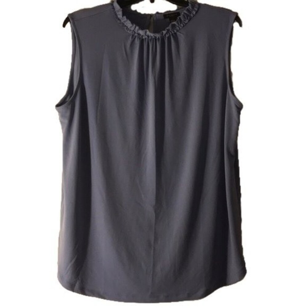 Ann Taylor Ruffle Mock Neck Shell Blouse Top Blue Size L